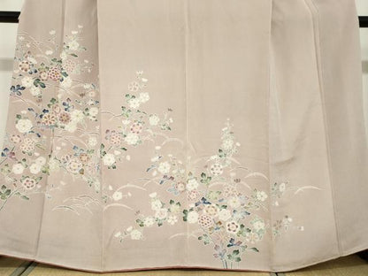 平和屋着物●訪問着　作家物　草花文　鬼しぼ縮緬　正絹　逸品　DABF1326ud