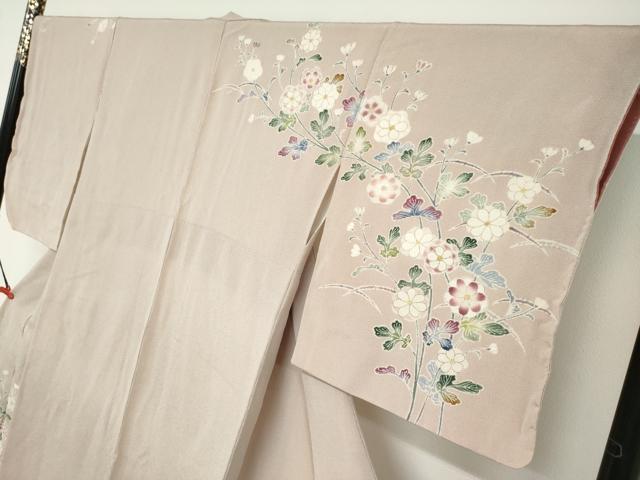 平和屋着物●訪問着　作家物　草花文　鬼しぼ縮緬　正絹　逸品　DABF1326ud