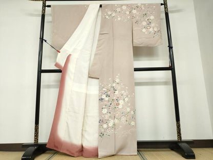 平和屋着物●訪問着　作家物　草花文　鬼しぼ縮緬　正絹　逸品　DABF1326ud