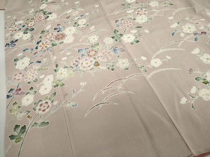 平和屋着物●訪問着　作家物　草花文　鬼しぼ縮緬　正絹　逸品　DABF1326ud