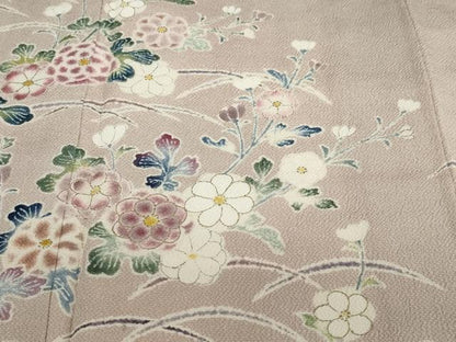 平和屋着物●訪問着　作家物　草花文　鬼しぼ縮緬　正絹　逸品　DABF1326ud