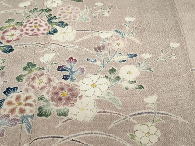 平和屋着物●訪問着　作家物　草花文　鬼しぼ縮緬　正絹　逸品　DABF1326ud