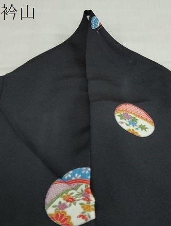 平和屋着物●上質な小紋　手毬花蝶文　黒地　正絹　逸品　DABF1327ud
