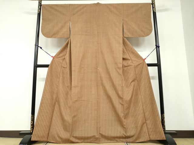 平和屋着物●上質な紬　縞　正絹　逸品　DABF1328ud