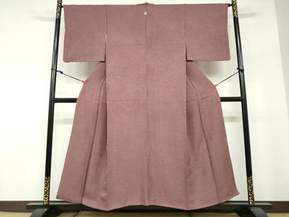 平和屋着物●上質な色無地　流水風景草花地紋　紫鳶色　正絹　逸品　DABF1329ud