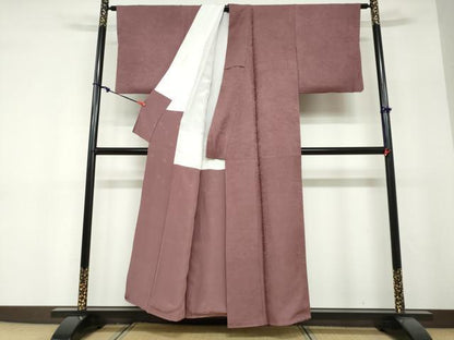 平和屋着物●上質な色無地　流水風景草花地紋　紫鳶色　正絹　逸品　DABF1329ud