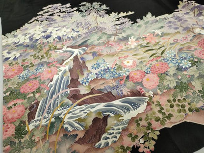 平和屋着物●本加賀友禅作家　浅野冨治男　黒留袖　流水草花文　正絹　逸品　DABF1332ud