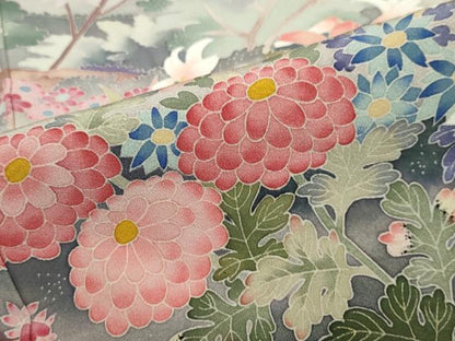 平和屋着物●本加賀友禅作家　浅野冨治男　黒留袖　流水草花文　正絹　逸品　DABF1332ud