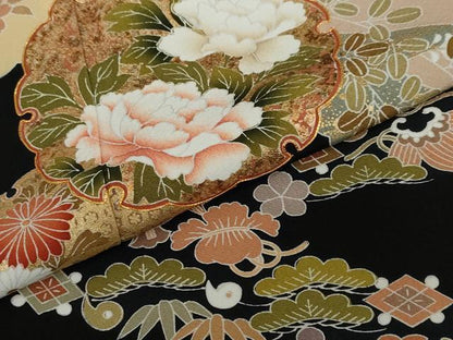 平和屋着物●豪華黒留袖　駒刺繍　宝尽くし雪輪草花文　金彩　正絹　逸品　未使用　DABF1335ud