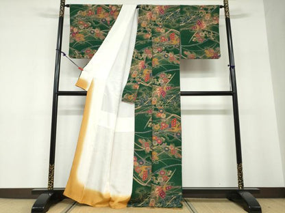 平和屋着物●上質な小紋　型染め　花蝶文　鬼しぼ縮緬　正絹　逸品　DABF1336ud