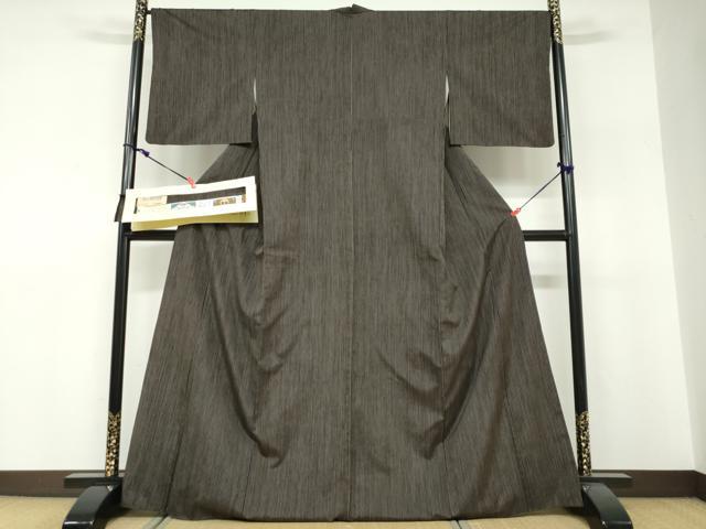 平和屋着物●本場大島紬　古代染色純泥染　加那絣　縞　やまと誂製　証紙付き　牧絹織物謹製　正絹　逸品　DABF1343ud