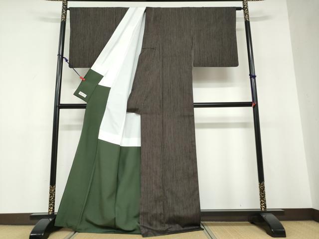 平和屋着物●本場大島紬　古代染色純泥染　加那絣　縞　やまと誂製　証紙付き　牧絹織物謹製　正絹　逸品　DABF1343ud