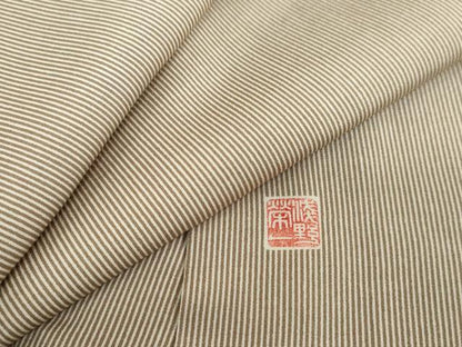 平和屋着物●江戸小紋　浅野栄一　万筋　樺茶色×白橡色　正絹　逸品　DABF1346ud