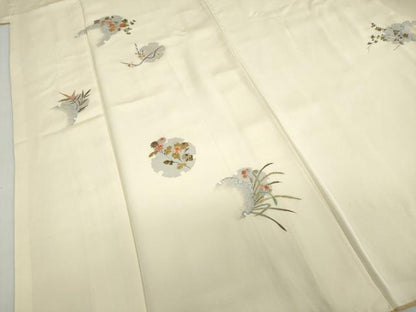 平和屋着物●訪問着　刺繍　雪輪草花文　金銀彩　正絹　逸品　DABF1347ud