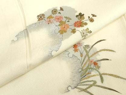 平和屋着物●訪問着　刺繍　雪輪草花文　金銀彩　正絹　逸品　DABF1347ud