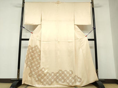 平和屋着物●色留訪問着　駒刺繍　七宝草花文　金彩　正絹　逸品　DABF1348ud