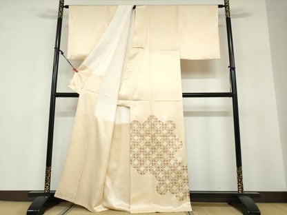 平和屋着物●色留訪問着　駒刺繍　七宝草花文　金彩　正絹　逸品　DABF1348ud