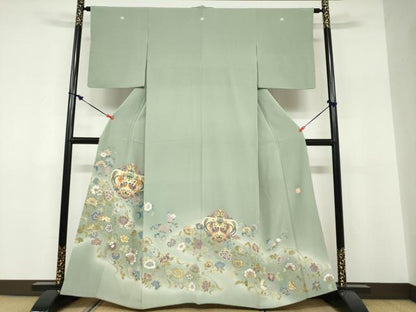 平和屋着物●豪華色留袖　作家物　駒刺繍　向かい鳥洋花文　暈し染め　金彩　正絹　逸品　未使用　DABF1349ud