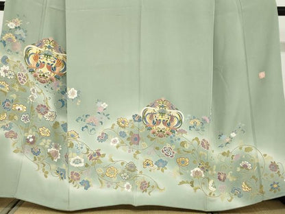平和屋着物●豪華色留袖　作家物　駒刺繍　向かい鳥洋花文　暈し染め　金彩　正絹　逸品　未使用　DABF1349ud