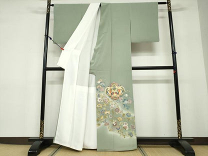 平和屋着物●豪華色留袖　作家物　駒刺繍　向かい鳥洋花文　暈し染め　金彩　正絹　逸品　未使用　DABF1349ud