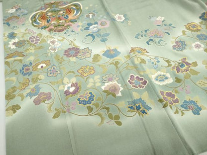 平和屋着物●豪華色留袖　作家物　駒刺繍　向かい鳥洋花文　暈し染め　金彩　正絹　逸品　未使用　DABF1349ud