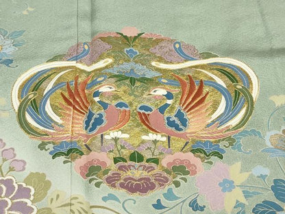 平和屋着物●豪華色留袖　作家物　駒刺繍　向かい鳥洋花文　暈し染め　金彩　正絹　逸品　未使用　DABF1349ud