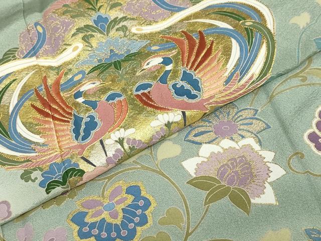 平和屋着物●豪華色留袖　作家物　駒刺繍　向かい鳥洋花文　暈し染め　金彩　正絹　逸品　未使用　DABF1349ud