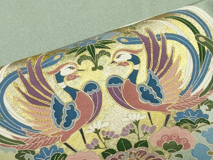 平和屋着物●豪華色留袖　作家物　駒刺繍　向かい鳥洋花文　暈し染め　金彩　正絹　逸品　未使用　DABF1349ud