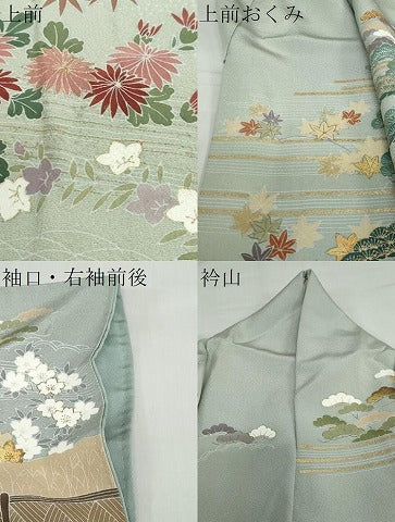 平和屋着物●訪問着　駒刺繍　御所車草花文　金彩　正絹　逸品　DABF1352ud