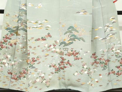 平和屋着物●訪問着　駒刺繍　御所車草花文　金彩　正絹　逸品　DABF1352ud