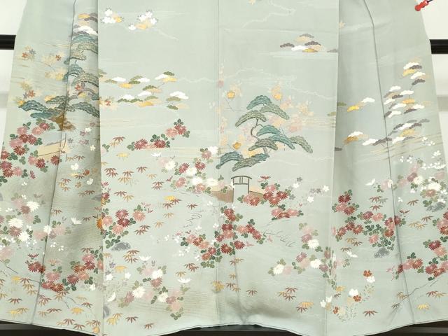 平和屋着物●訪問着　駒刺繍　御所車草花文　金彩　正絹　逸品　DABF1352ud