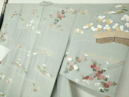 平和屋着物●訪問着　駒刺繍　御所車草花文　金彩　正絹　逸品　DABF1352ud