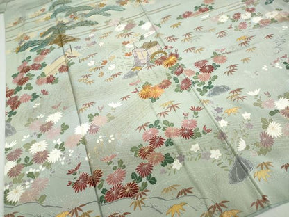 平和屋着物●訪問着　駒刺繍　御所車草花文　金彩　正絹　逸品　DABF1352ud