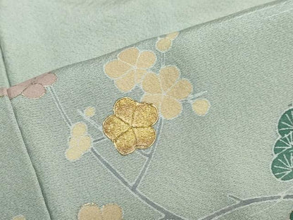 平和屋着物●訪問着　駒刺繍　御所車草花文　金彩　正絹　逸品　DABF1352ud