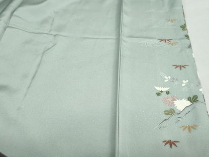 平和屋着物●訪問着　駒刺繍　御所車草花文　金彩　正絹　逸品　DABF1352ud