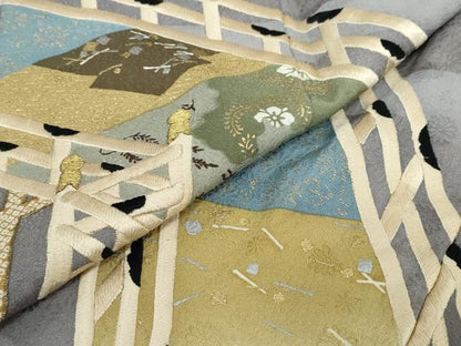 平和屋着物●ファッションデザイナー 花井幸子　色留袖　刺繍　流水渡橋草花文　金彩　正絹　逸品　DABF1353ud