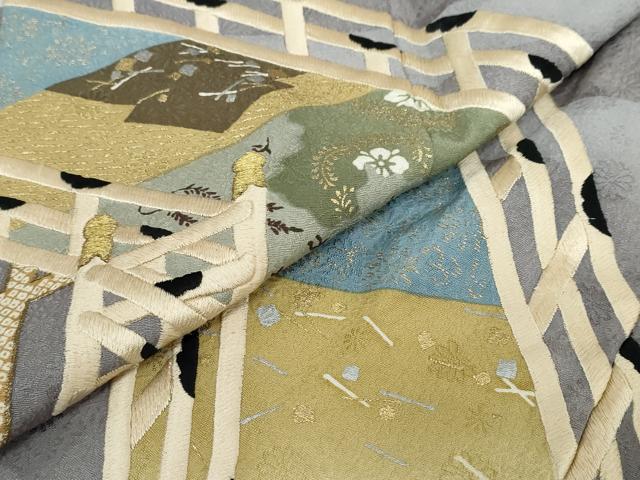 平和屋着物●ファッションデザイナー 花井幸子　色留袖　刺繍　流水渡橋草花文　金彩　正絹　逸品　DABF1353ud