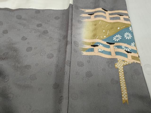 平和屋着物●ファッションデザイナー 花井幸子　色留袖　刺繍　流水渡橋草花文　金彩　正絹　逸品　DABF1353ud