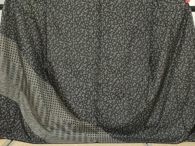 平和屋着物●本場縞大島紬　訪問着　泥染め　抽象文様　黒地　証紙付き　夢織工房謹製　ロング丈　正絹　逸品　未使用　DABF1356ud