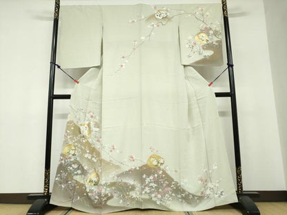 平和屋着物●訪問着 貝合わせ草花文 暈し染め 金銀彩 正絹 逸品 DABF1363ud