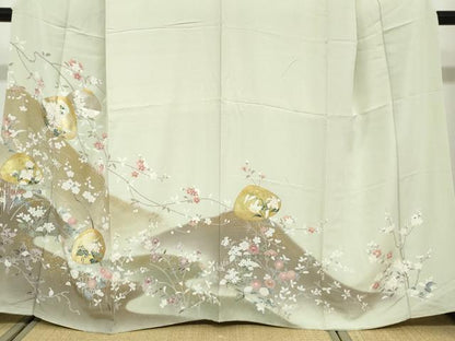 平和屋着物●訪問着 貝合わせ草花文 暈し染め 金銀彩 正絹 逸品 DABF1363ud