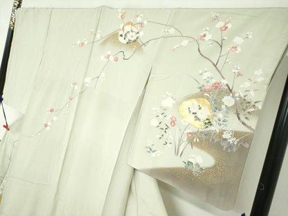 平和屋着物●訪問着 貝合わせ草花文 暈し染め 金銀彩 正絹 逸品 DABF1363ud