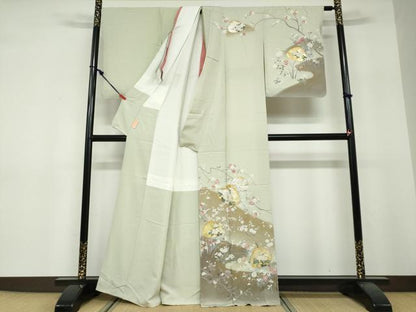 平和屋着物●訪問着 貝合わせ草花文 暈し染め 金銀彩 正絹 逸品 DABF1363ud