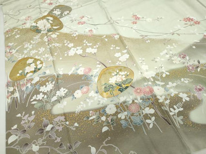 平和屋着物●訪問着 貝合わせ草花文 暈し染め 金銀彩 正絹 逸品 DABF1363ud