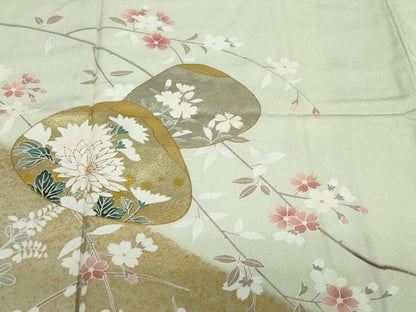 平和屋着物●訪問着 貝合わせ草花文 暈し染め 金銀彩 正絹 逸品 DABF1363ud