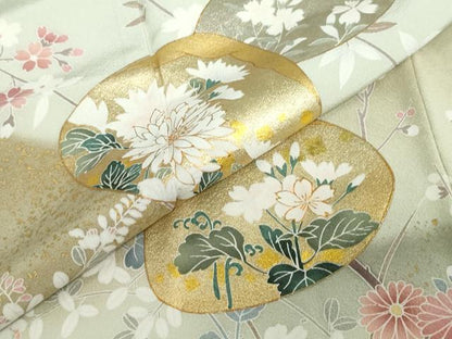 平和屋着物●訪問着 貝合わせ草花文 暈し染め 金銀彩 正絹 逸品 DABF1363ud