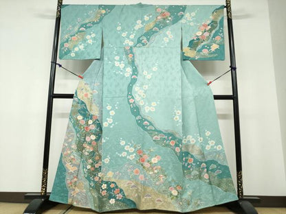 平和屋着物●訪問着 流水鴛鴦草花文 金彩 正絹 逸品 DABF1364ud
