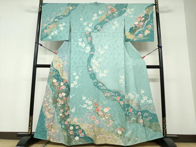 平和屋着物●訪問着 流水鴛鴦草花文 金彩 正絹 逸品 DABF1364ud