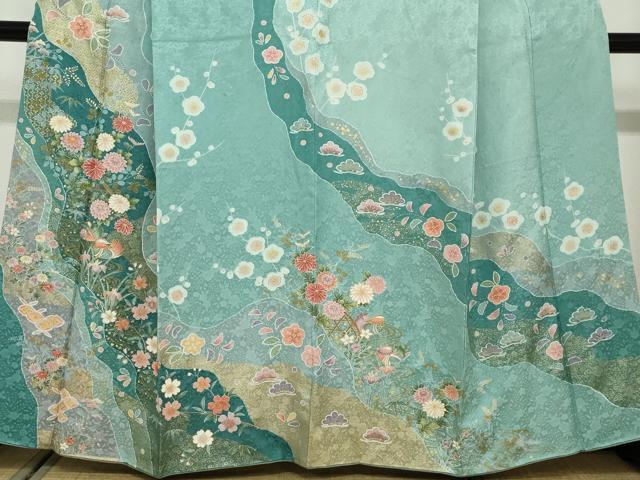 平和屋着物●訪問着 流水鴛鴦草花文 金彩 正絹 逸品 DABF1364ud