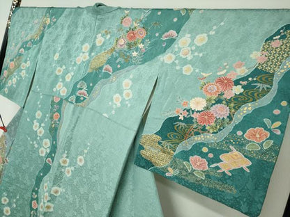 平和屋着物●訪問着 流水鴛鴦草花文 金彩 正絹 逸品 DABF1364ud